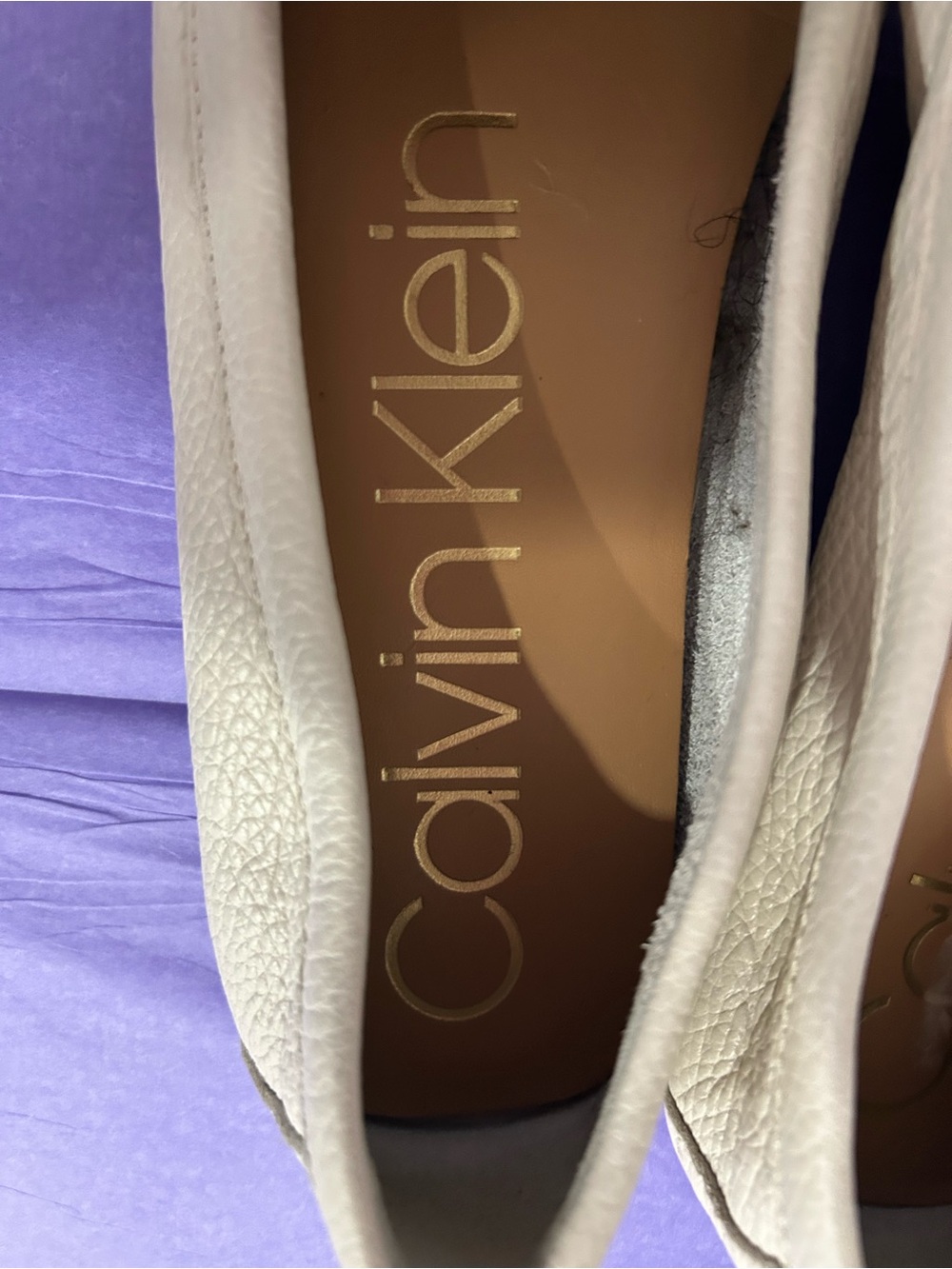 Calvin Klein Women's Beige Leather Loafers with Gold Trim - Picture 4 of 6
